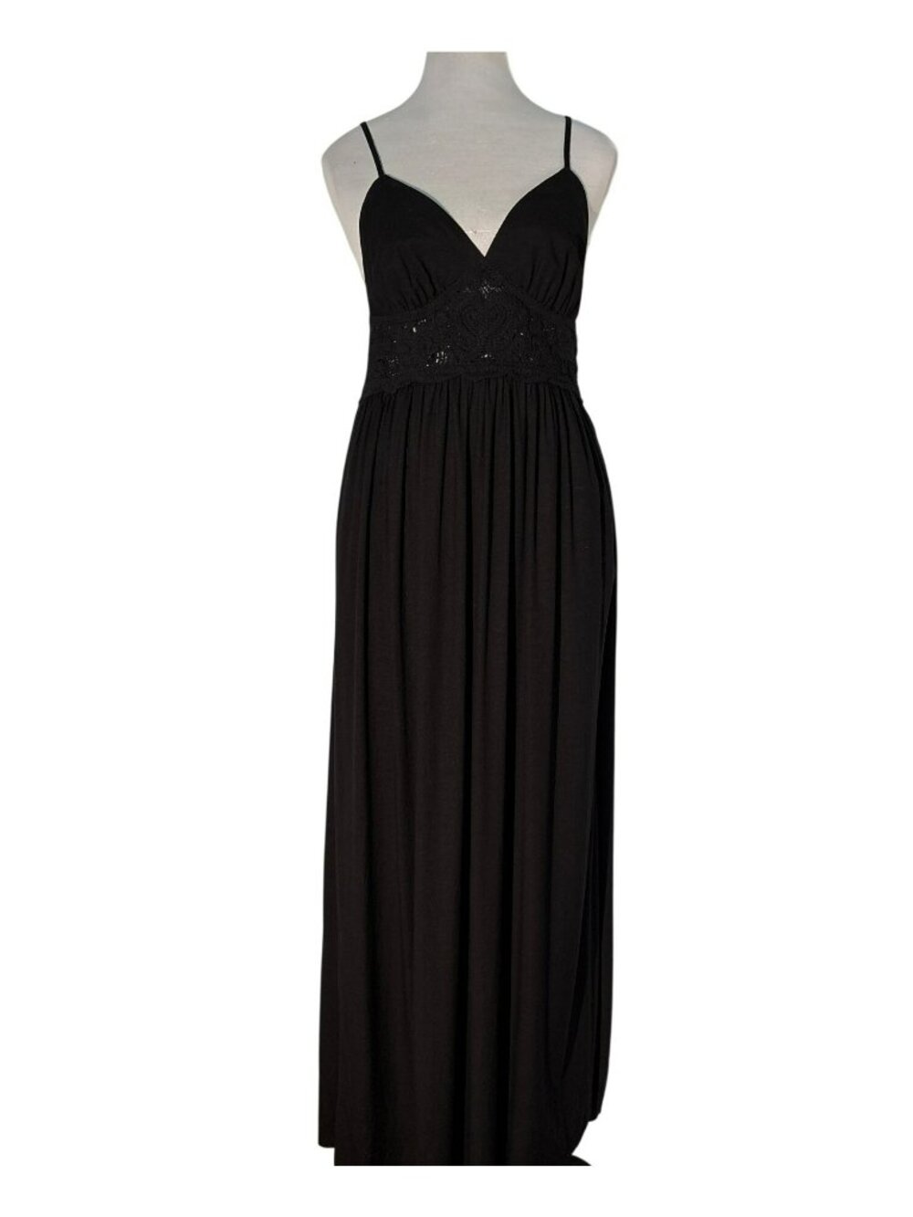 Jason Wu Black Crochet Detail Rayon Linen Spaghetti Strap Maxi Dress Size S